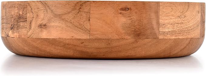 10-Inch Solid Wood Fruit Bowl – Large Round Wooden Salad Bowl, Snack Tray, Rustic Decorative Serving Dish (2.5" Tall)