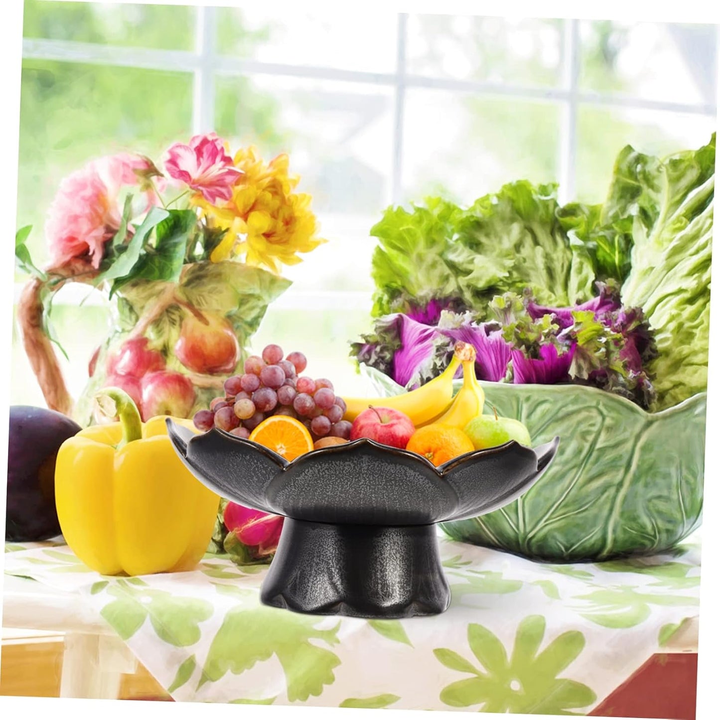 Zen - inspired Lotus Charm: Black Ceramic Lotus - shaped Fruit Bowl, Enjoy Elegant Moments