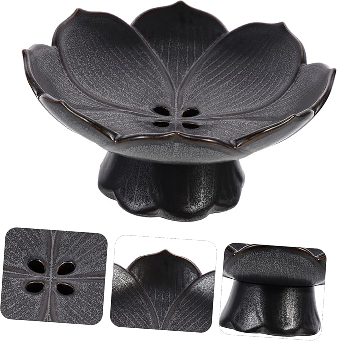 Zen - inspired Lotus Charm: Black Ceramic Lotus - shaped Fruit Bowl, Enjoy Elegant Moments