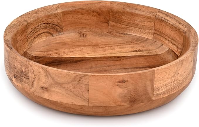 10-Inch Solid Wood Fruit Bowl – Large Round Wooden Salad Bowl, Snack Tray, Rustic Decorative Serving Dish (2.5" Tall)