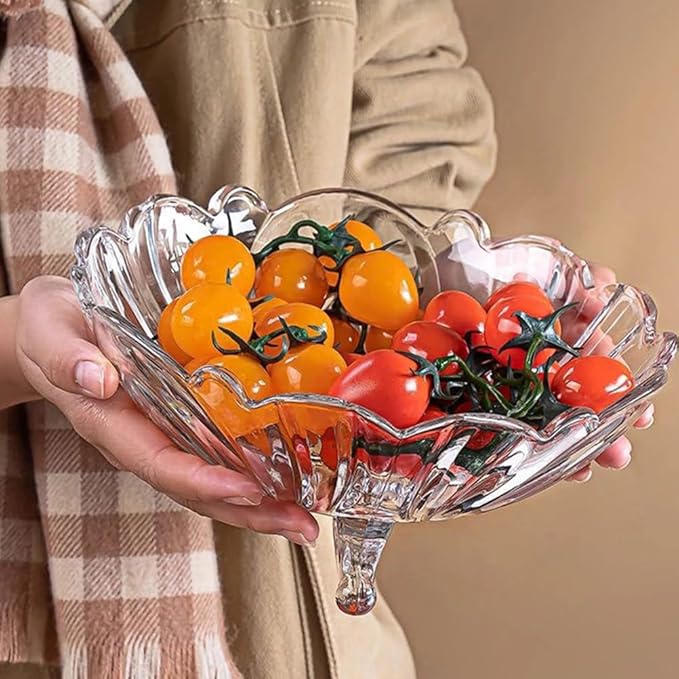 Brilliant Crystal Rhythm: Transparent Glass Lotus - shaped Fruit Bowl - Illuminate Home Refinement