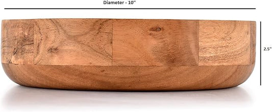 10-Inch Solid Wood Fruit Bowl – Large Round Wooden Salad Bowl, Snack Tray, Rustic Decorative Serving Dish (2.5" Tall)