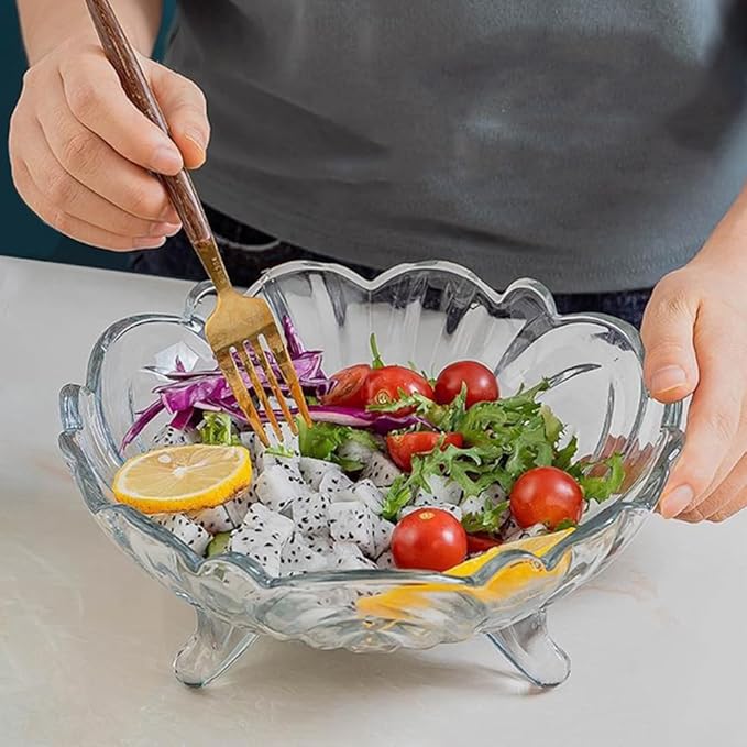 Brilliant Crystal Rhythm: Transparent Glass Lotus - shaped Fruit Bowl - Illuminate Home Refinement