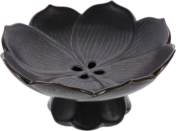 Zen - inspired Lotus Charm: Black Ceramic Lotus - shaped Fruit Bowl, Enjoy Elegant Moments