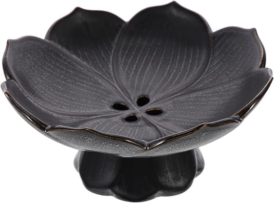 Zen - inspired Lotus Charm: Black Ceramic Lotus - shaped Fruit Bowl, Enjoy Elegant Moments