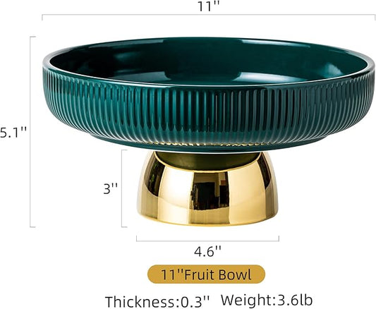 Dark Green Fruit Bowl with Gold - rimmed Pedestal - Interpreting Elegant Home Fashion