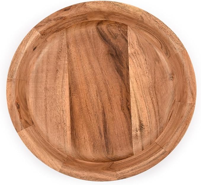 10-Inch Solid Wood Fruit Bowl – Large Round Wooden Salad Bowl, Snack Tray, Rustic Decorative Serving Dish (2.5" Tall)