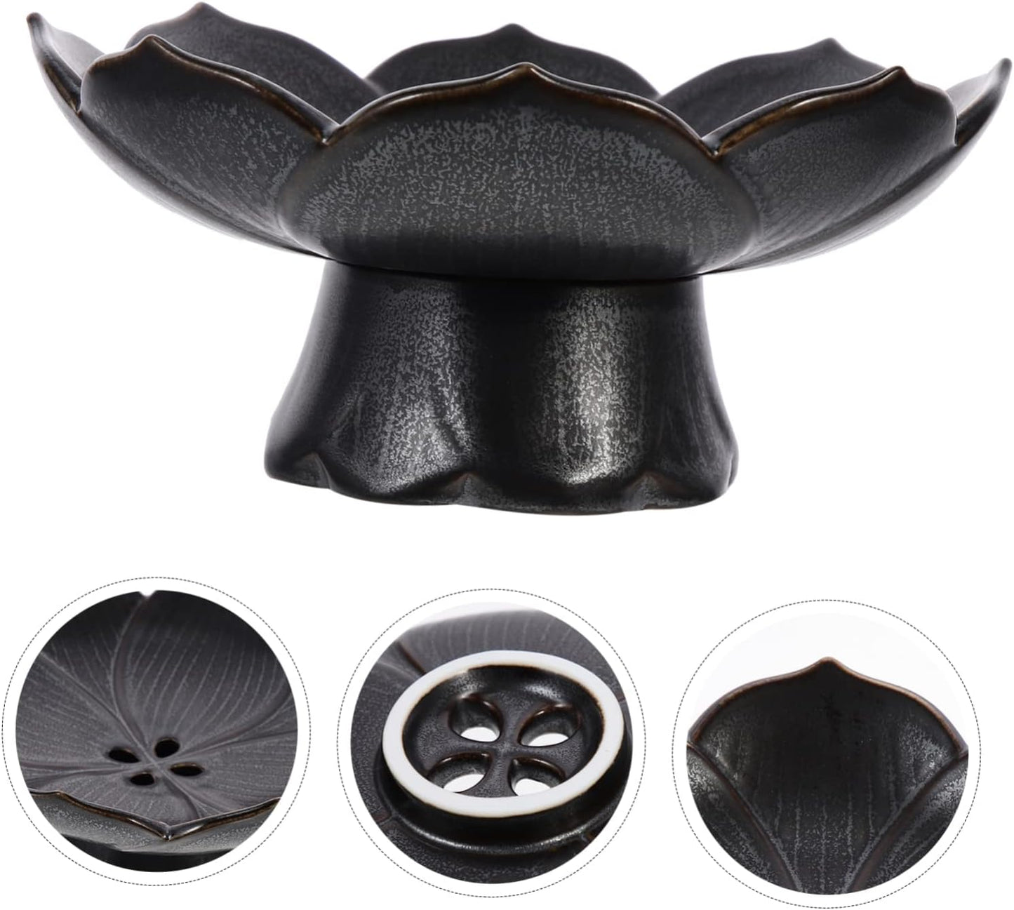 Zen - inspired Lotus Charm: Black Ceramic Lotus - shaped Fruit Bowl, Enjoy Elegant Moments