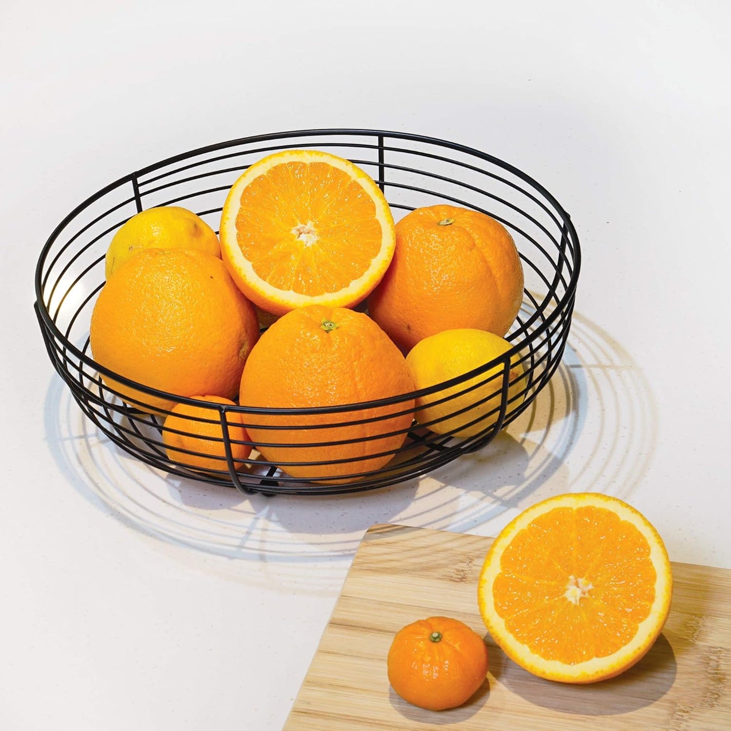 Large Modern Black Wire Fruit Bowl – Round Metal Countertop Basket for Fruit, Bread, Snack & Home Décor Display